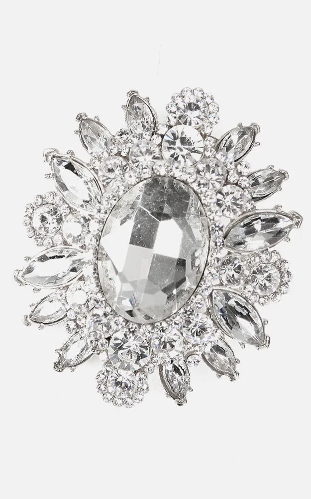 06551 Clear Silver Crystal Pave Chunky Brooch