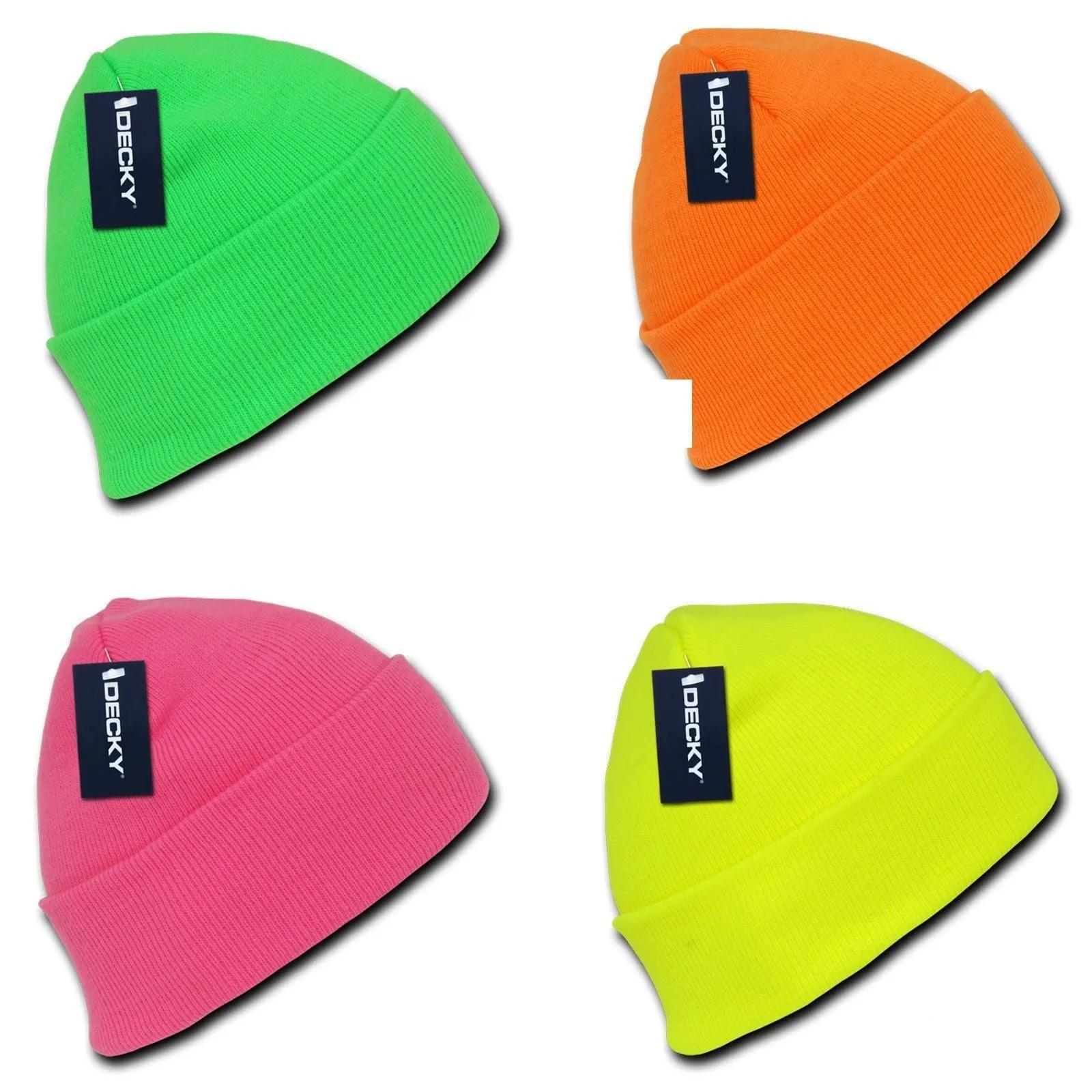 1 Dozen Neon Long Cuffed Beanies Knit Caps Hats Ski Skull Wholesale Lot