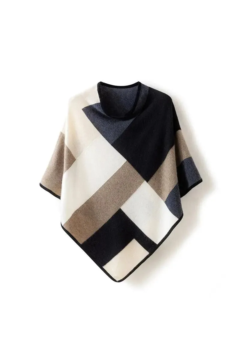 100 Cashmere Plaid Pullover Poncho Sweater