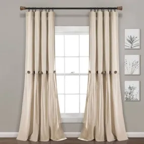 108"x40" Farmhouse Linen Button Light Filtering Window Curtain Panel Dark Linen - Lush Décor