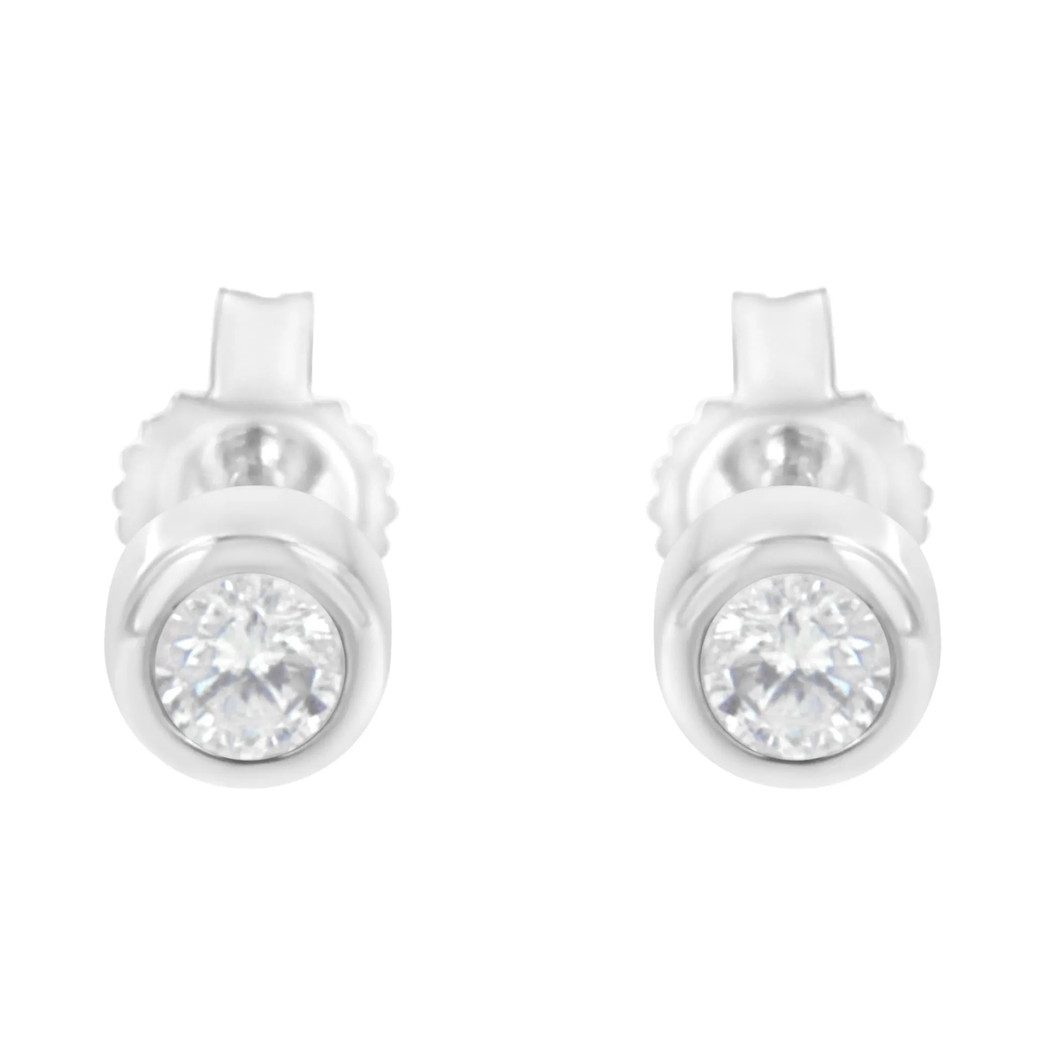 10K Gold 1/5 Cttw Round Brilliant-Cut Near Colorless Diamond Bezel-Set Stud Earrings (H-I Color, I1-I2 Clarity)