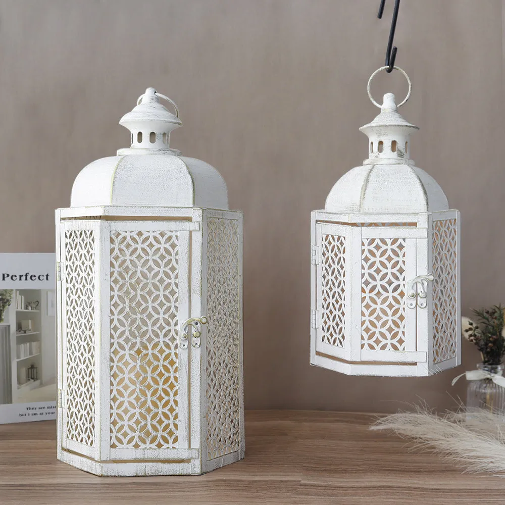 15"&11''H Outdoor Candle Lanterns Rustic Decorative Lanterns