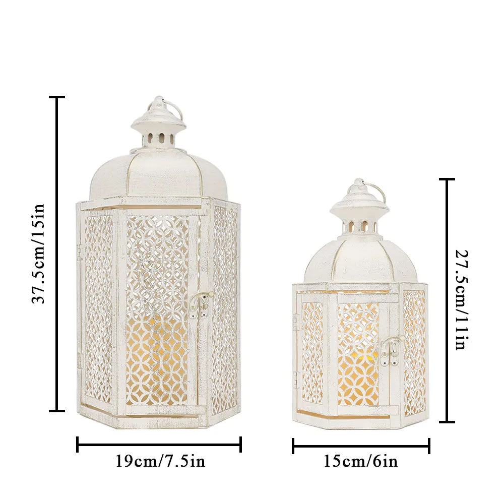 15"&11''H Outdoor Candle Lanterns Rustic Decorative Lanterns