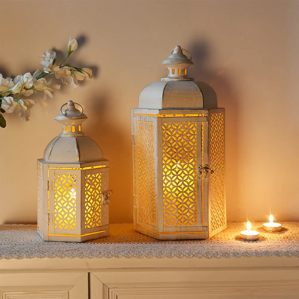 15"&11''H Outdoor Candle Lanterns Rustic Decorative Lanterns