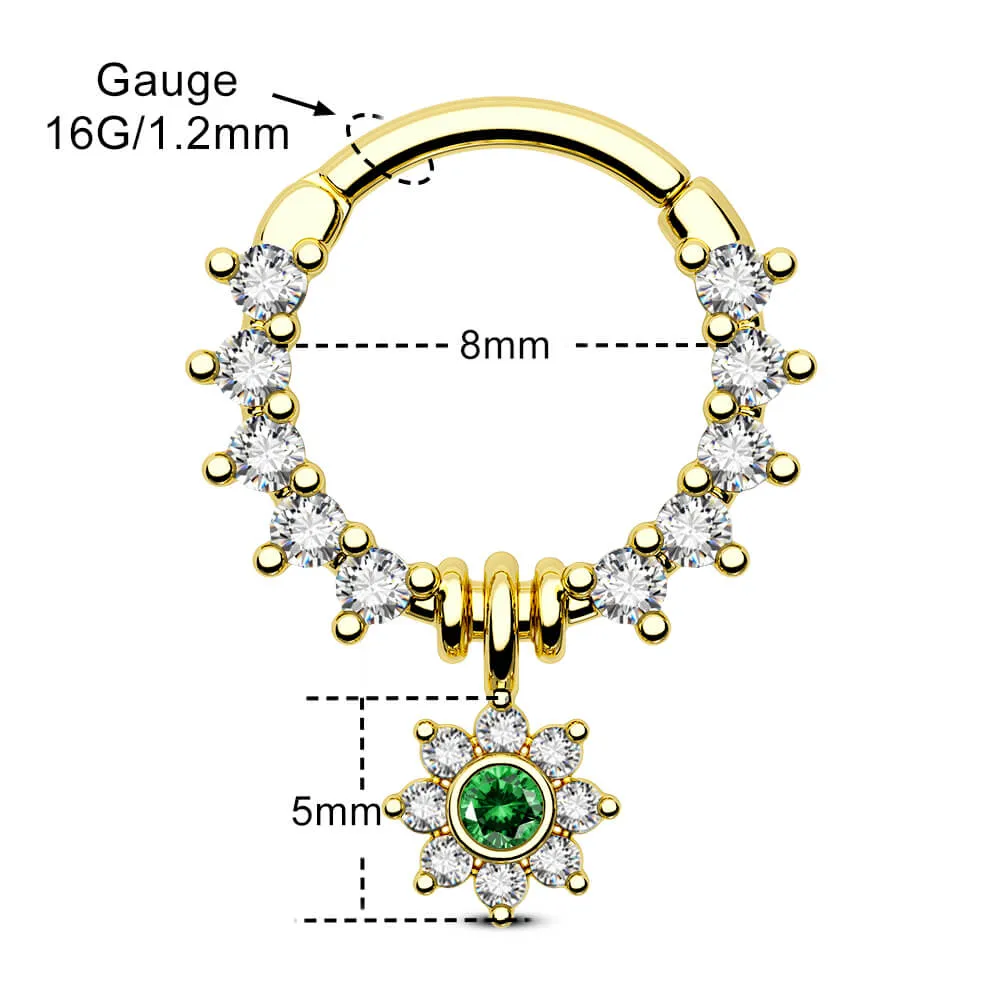 16G Clear CZ Sunflower Clicker Septum Ring