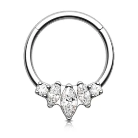 16G Titanium Marquise Clear CZ Hinged Segment Septum Ring