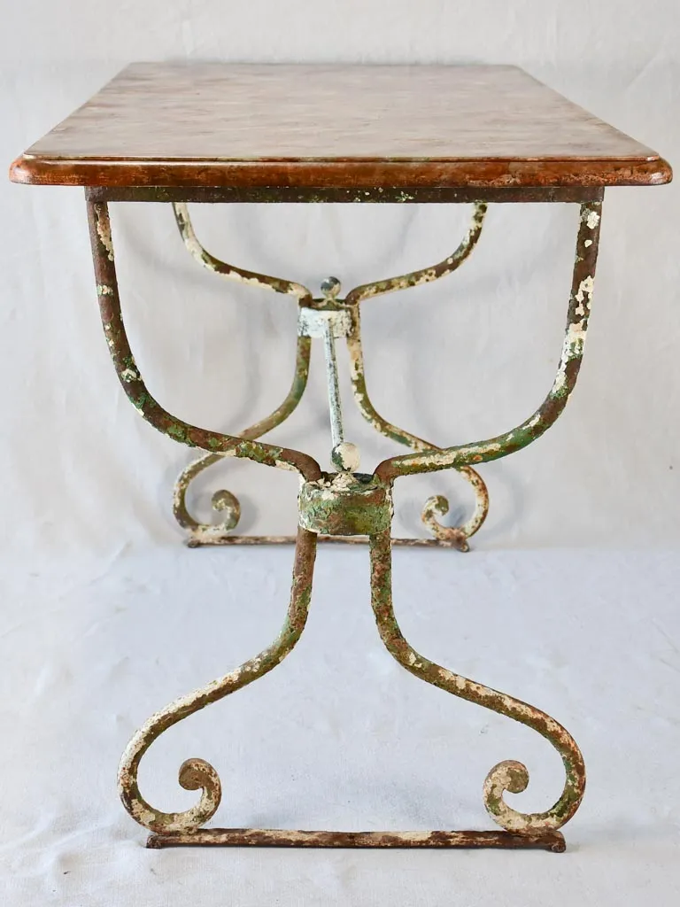 19th century faux marble rectangular table with wrought iron base