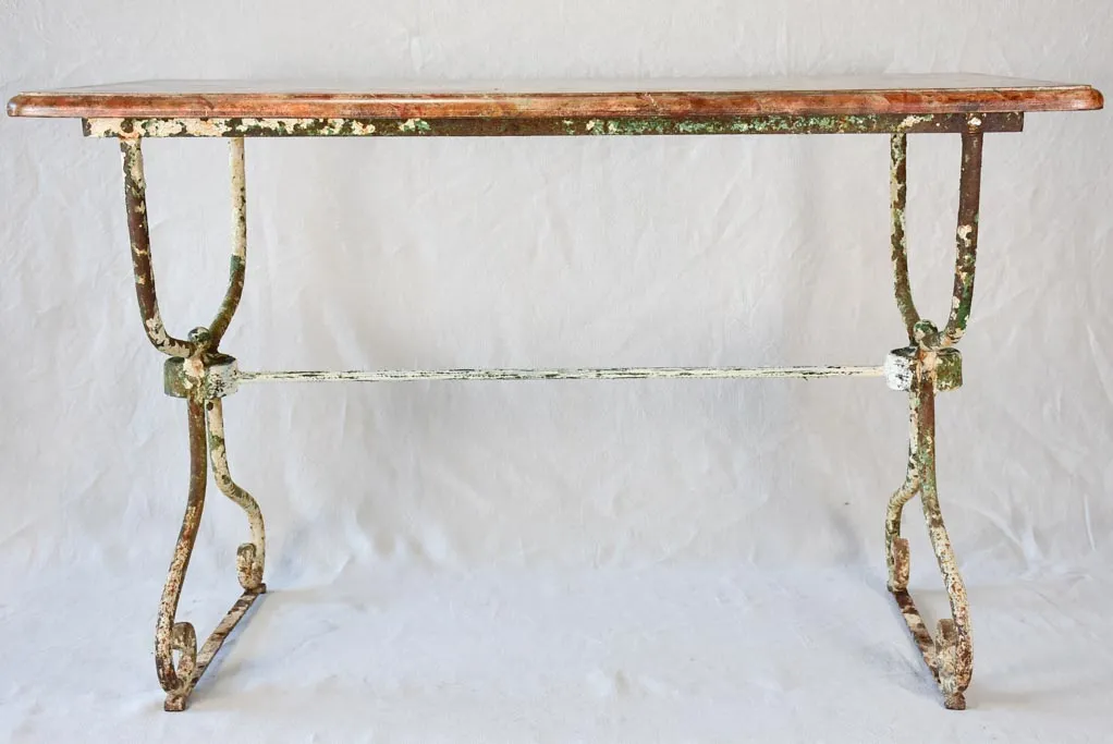 19th century faux marble rectangular table with wrought iron base