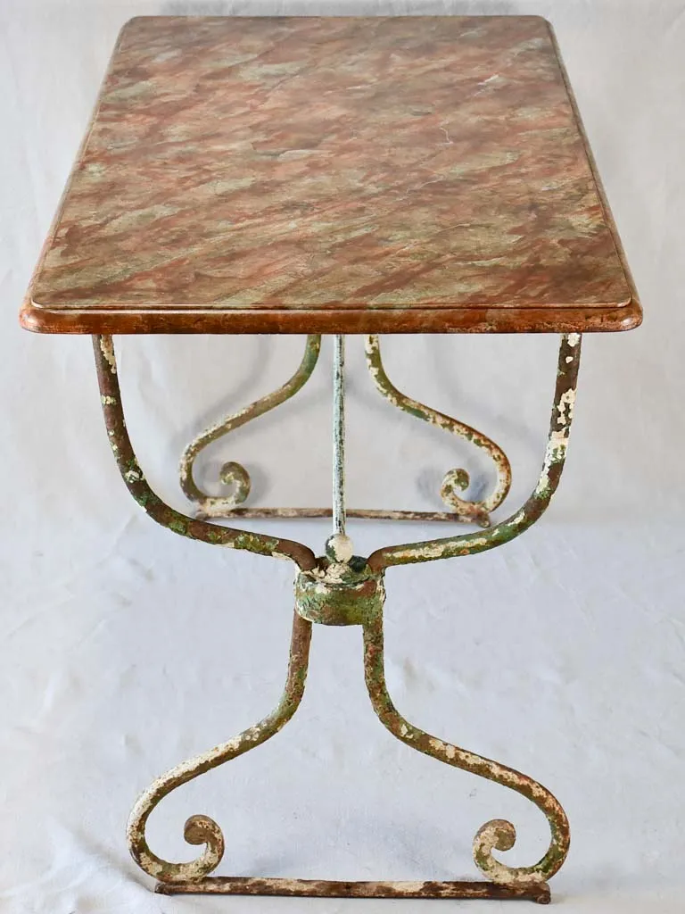 19th century faux marble rectangular table with wrought iron base