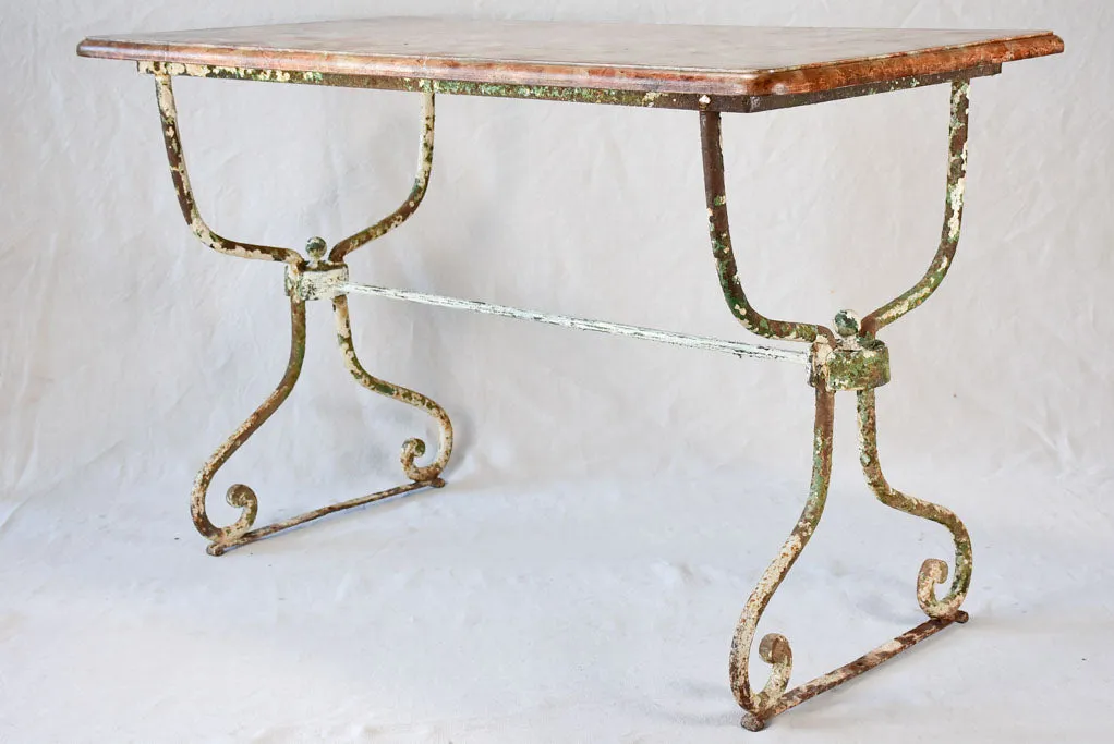 19th century faux marble rectangular table with wrought iron base