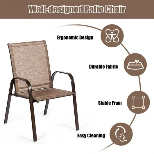 2 PCS Patio Chairs Outdoor Dining Chair with Armrest-Brown