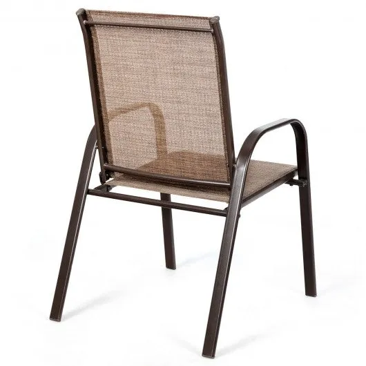 2 PCS Patio Chairs Outdoor Dining Chair with Armrest-Brown