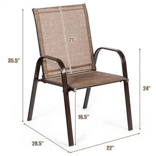 2 PCS Patio Chairs Outdoor Dining Chair with Armrest-Brown