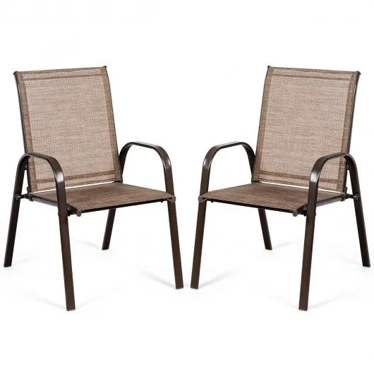 2 PCS Patio Chairs Outdoor Dining Chair with Armrest-Brown