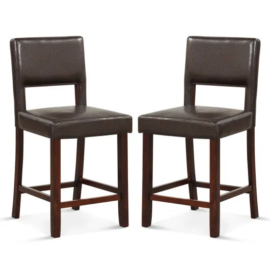 2 Piece Bar Chair Set with Hollowed Back and Rubber Wood Legs-Brown