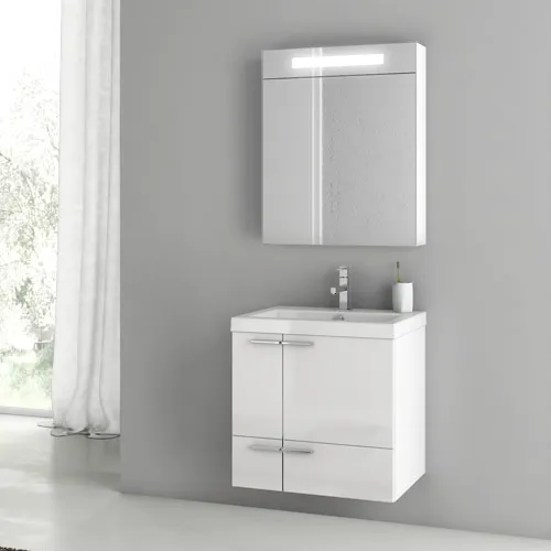 23 Inch Glossy White Bathroom Vanity Set