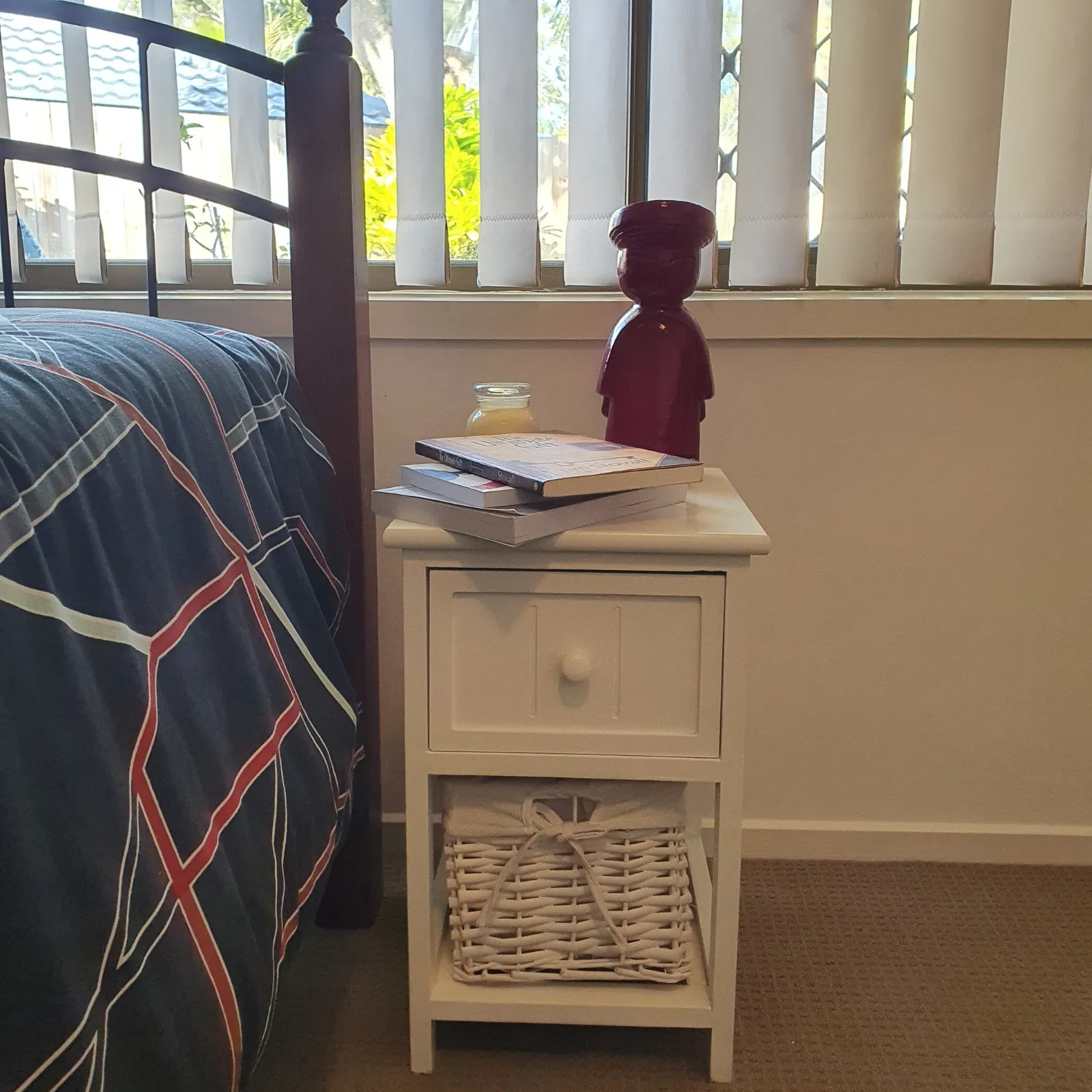 2x  Bedside Table  Stand With Wicker Basket Bed Side - White