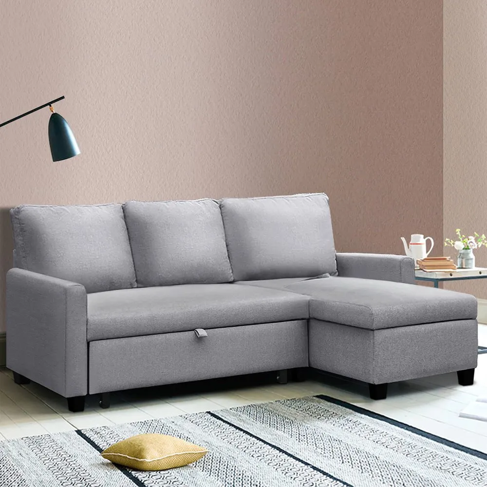 3 Seater Fabric Sofa Bed with Storage - Grey