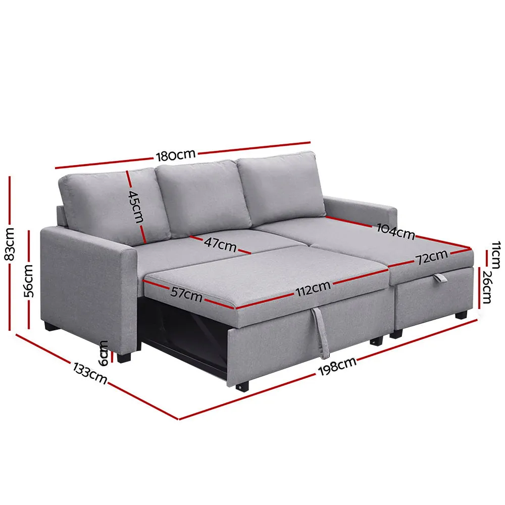 3 Seater Fabric Sofa Bed with Storage - Grey