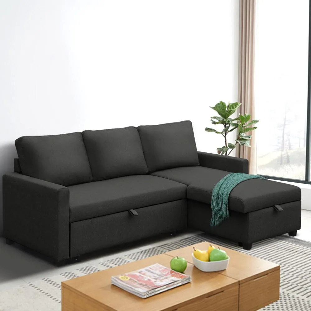 3 Seater Sofa Bed With Storage (Charcoal)