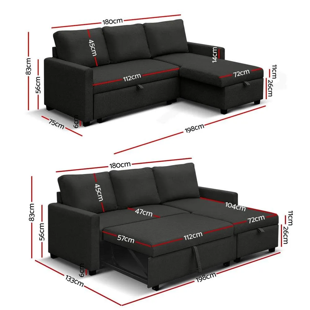 3 Seater Sofa Bed With Storage (Charcoal)