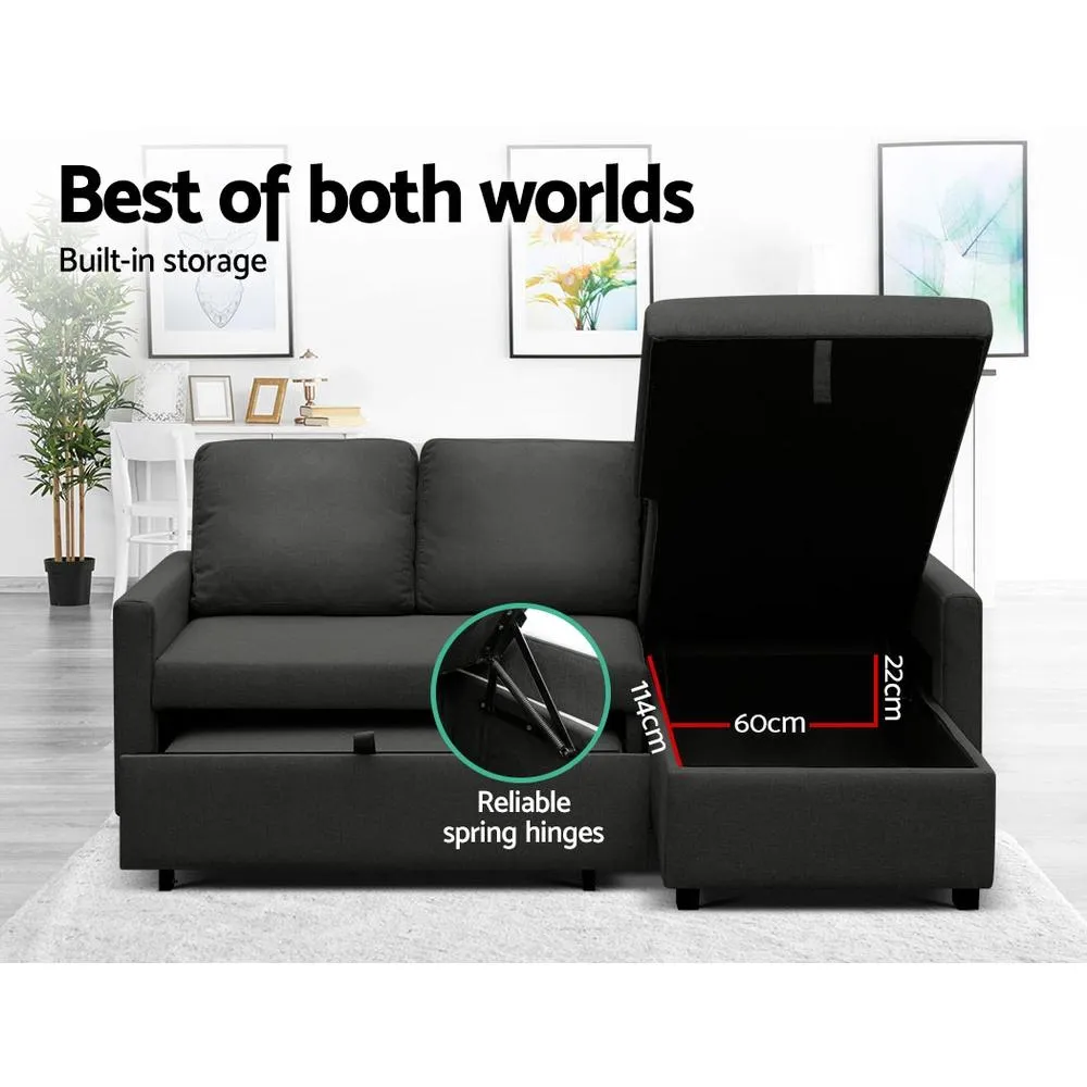 3 Seater Sofa Bed With Storage (Charcoal)