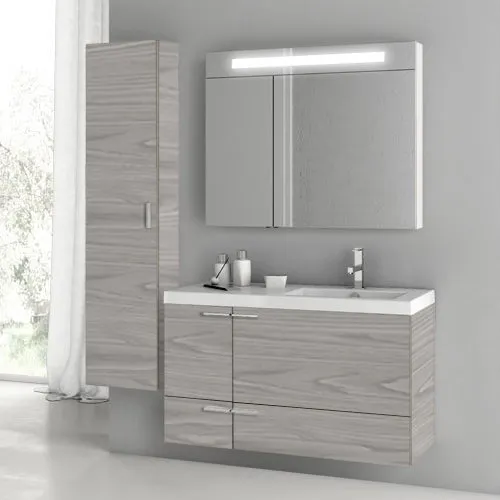 39 Inch Grey Walnut Bathroom Vanity Set