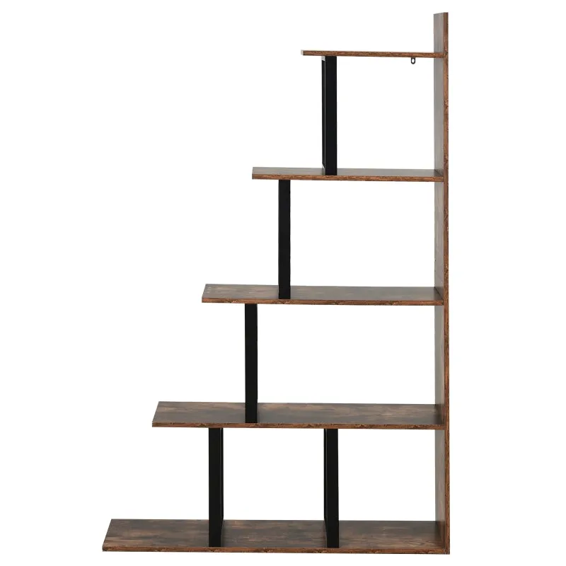 5-Tier Wooden Ladder Bookshelf - Rustic Brown