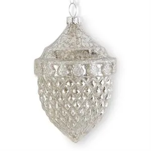 5" Glittered Silver Mercury Glass Acorn Ornament