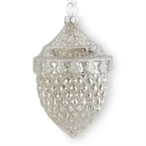 5" Glittered Silver Mercury Glass Acorn Ornament