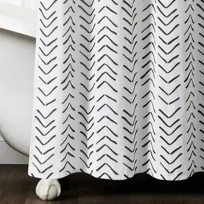 72"x72" Hygge Modern Arrow Linen Shower Curtain Black/White - Lush Décor