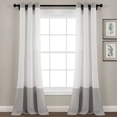 84"x40" Faux Linen Grommet Colorblock Window Curtain Panel Gray - Lush Décor