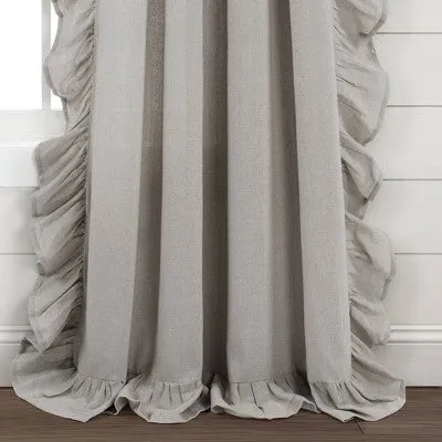 84"x54" Linen Ruffle Window Curtain Panels Light Gray- Lush Décor