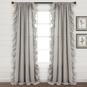 84"x54" Linen Ruffle Window Curtain Panels Light Gray- Lush Décor