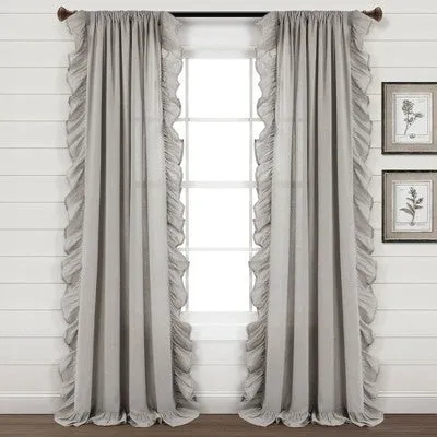 84"x54" Linen Ruffle Window Curtain Panels Light Gray- Lush Décor