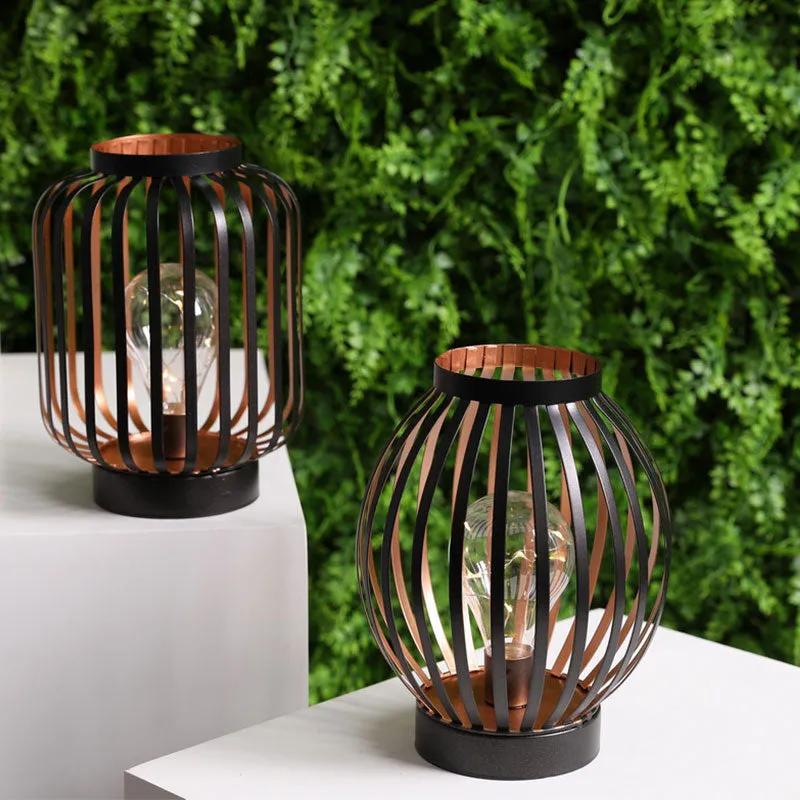 8.7" High Battery Powered Metal Cage Decorative Lamp for Decor