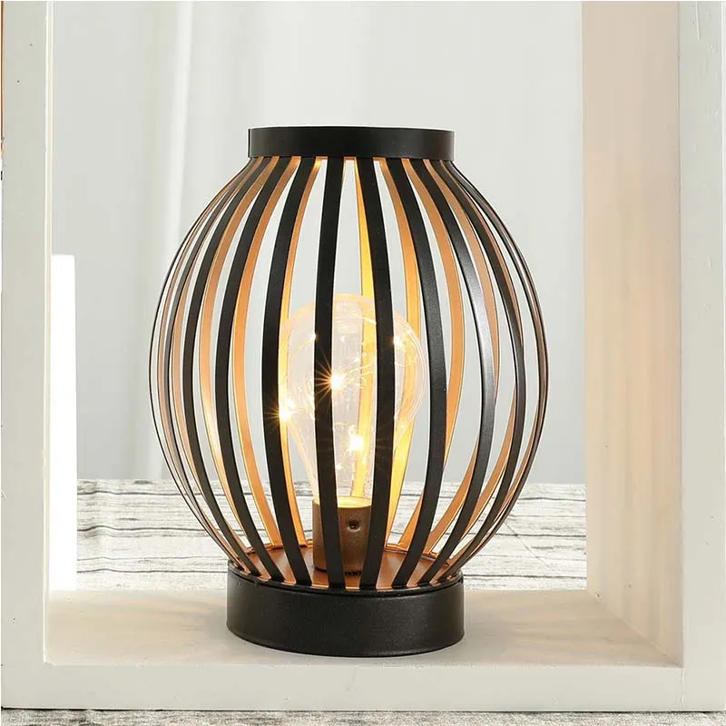 8.7" High Battery Powered Metal Cage Decorative Lamp for Decor