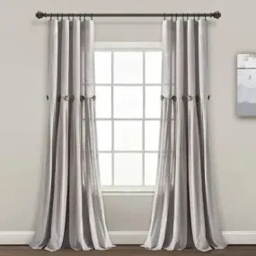 95"x40" Farmhouse Linen Button Light Filtering Window Curtain Panel Gray - Lush Décor