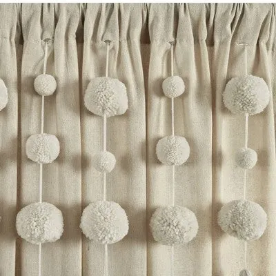 95"x52" Boho Pom Pom Tassel Linen Window Curtain Panel Beige - Lush Décor