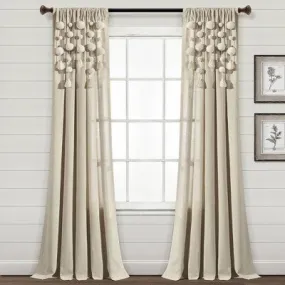 95"x52" Boho Pom Pom Tassel Linen Window Curtain Panel Beige - Lush Décor