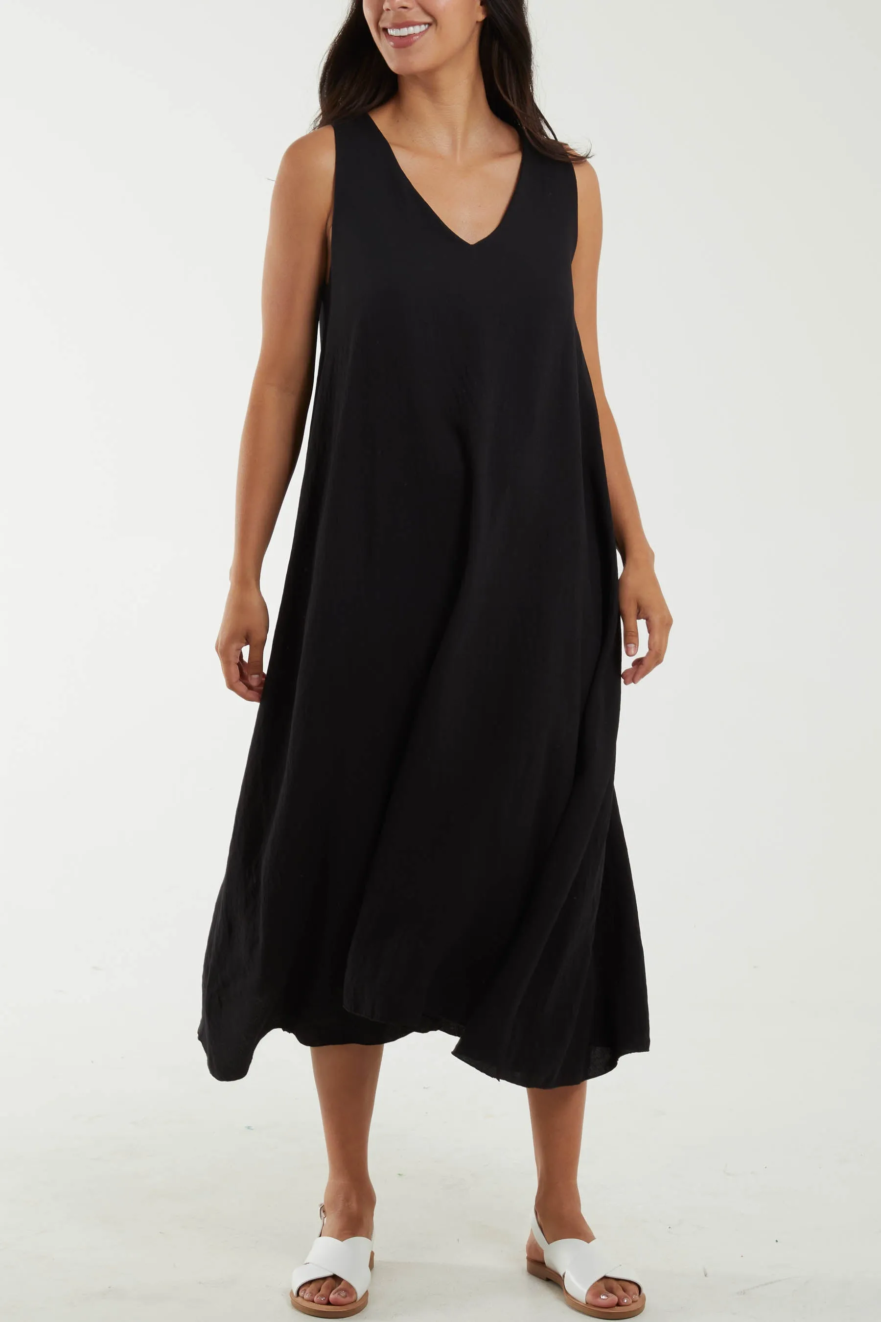 A Line Sleeveless Midi Dress