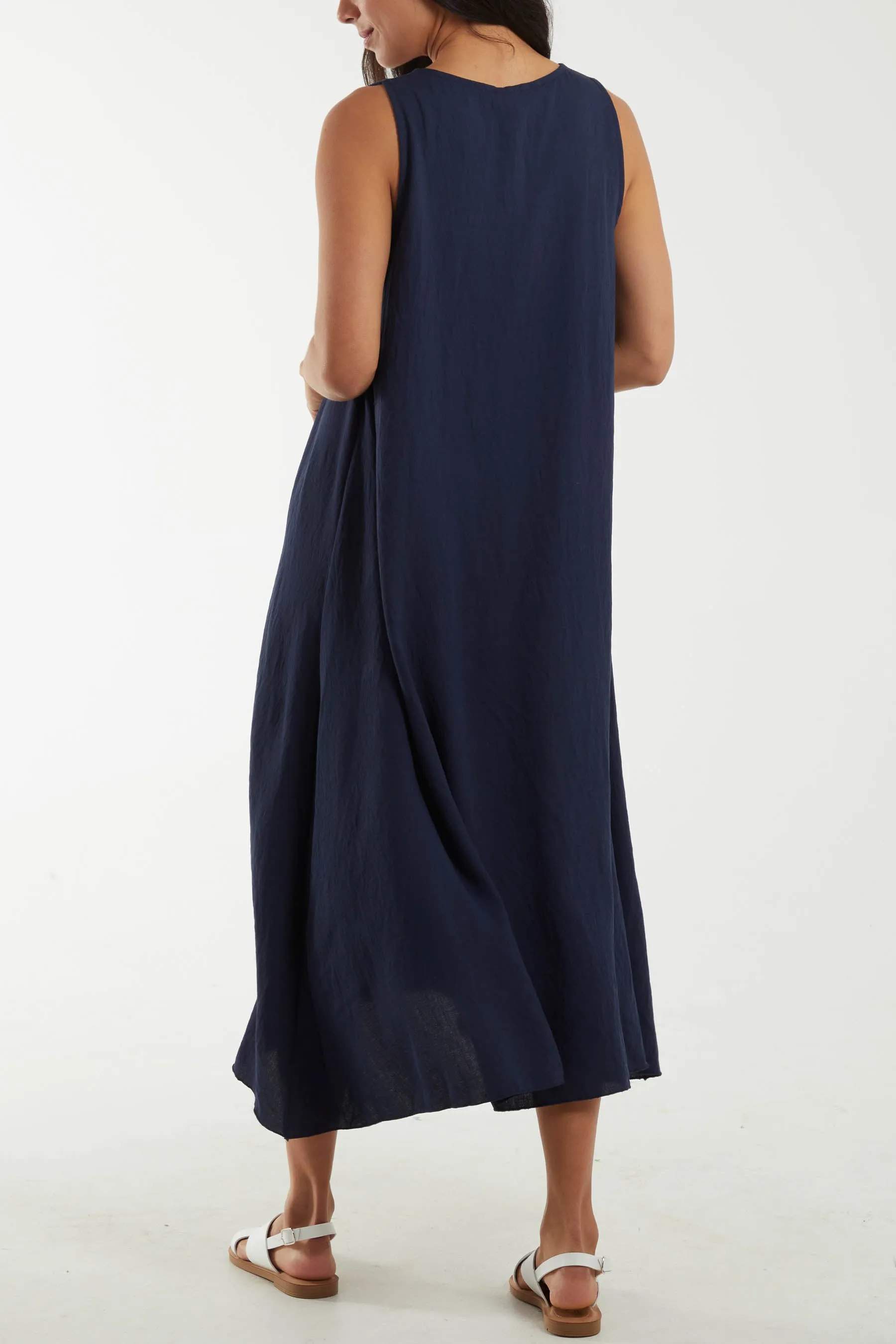 A Line Sleeveless Midi Dress