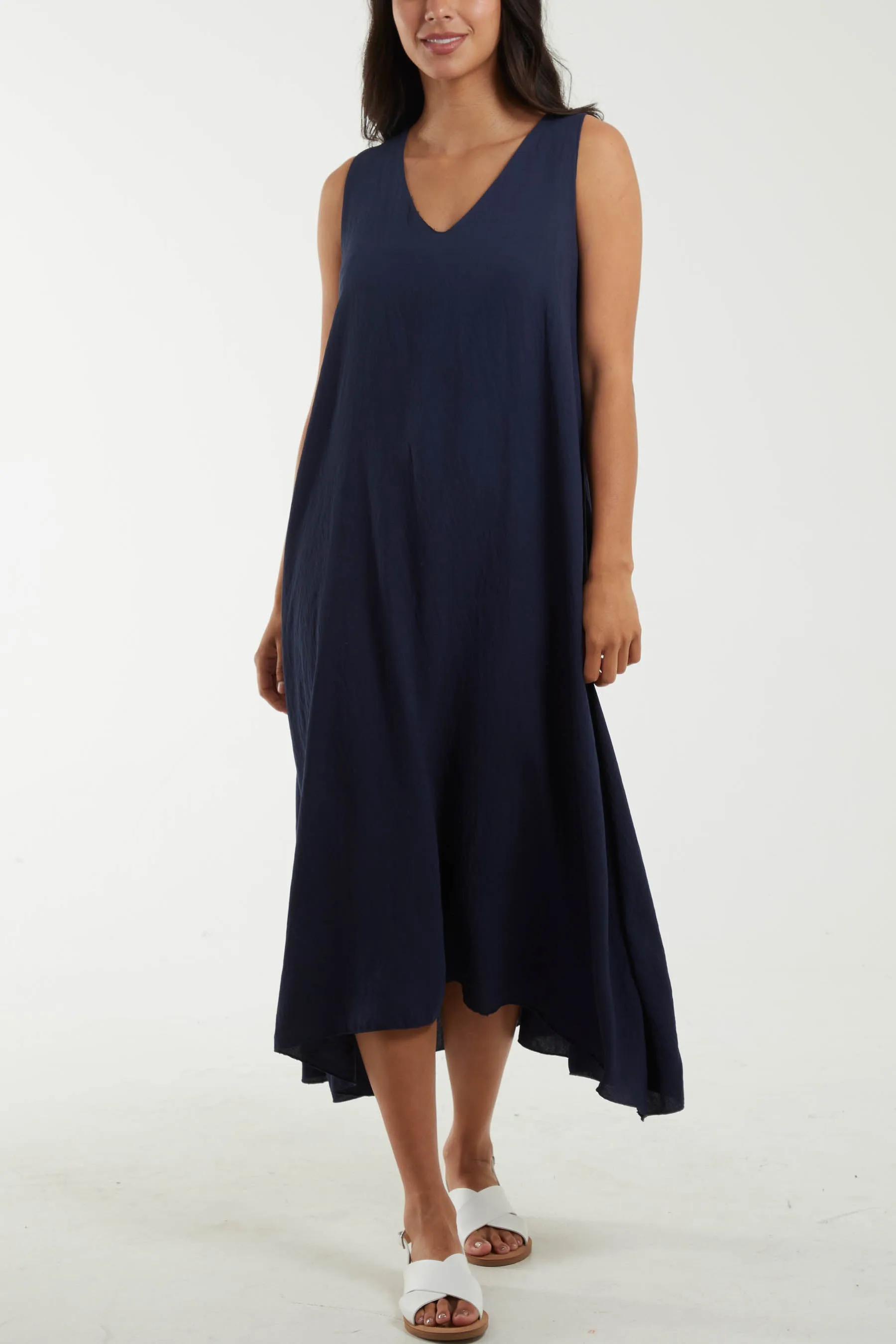 A Line Sleeveless Midi Dress