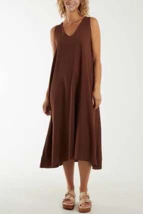 A Line Sleeveless Midi Dress