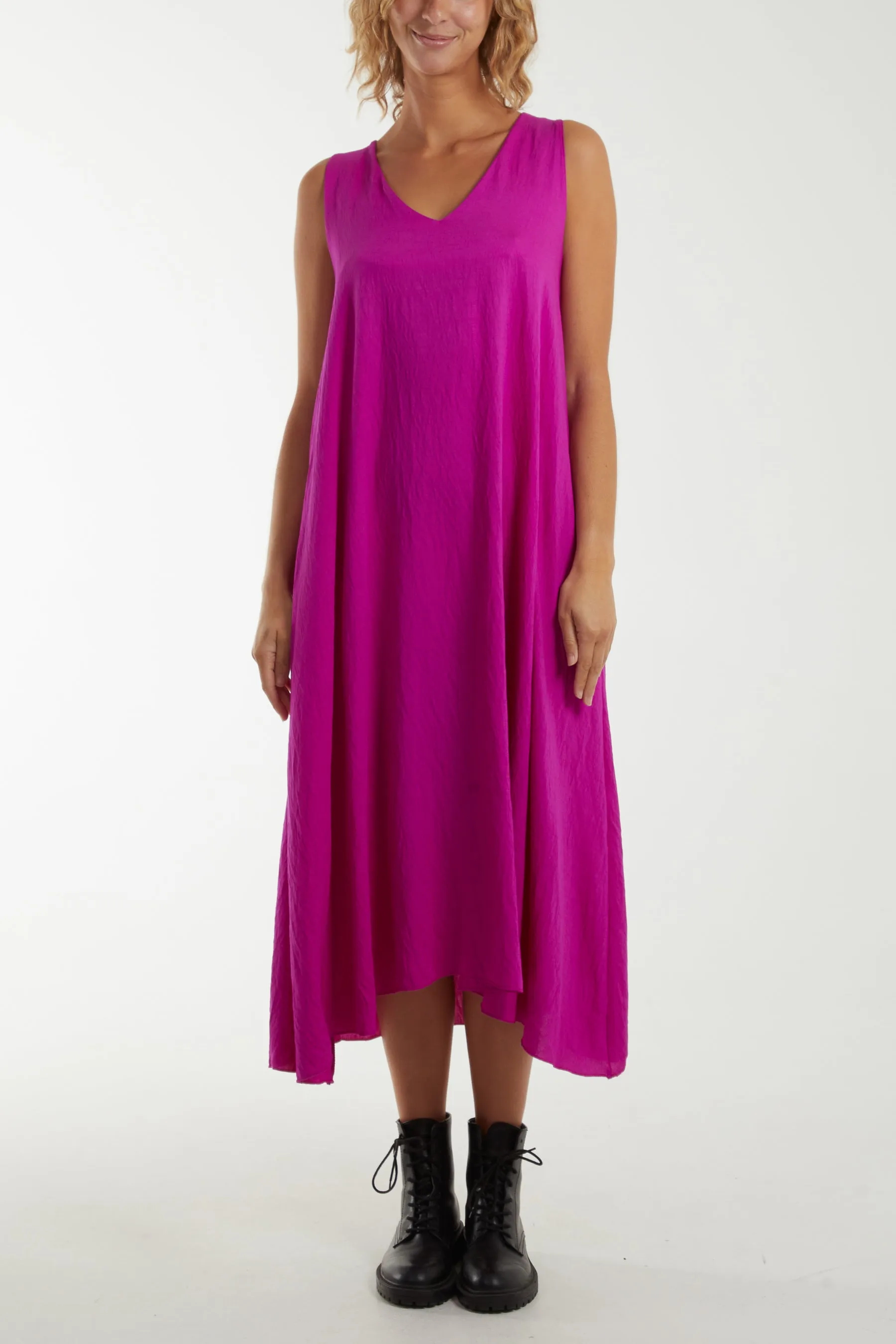 A Line Sleeveless Midi Dress