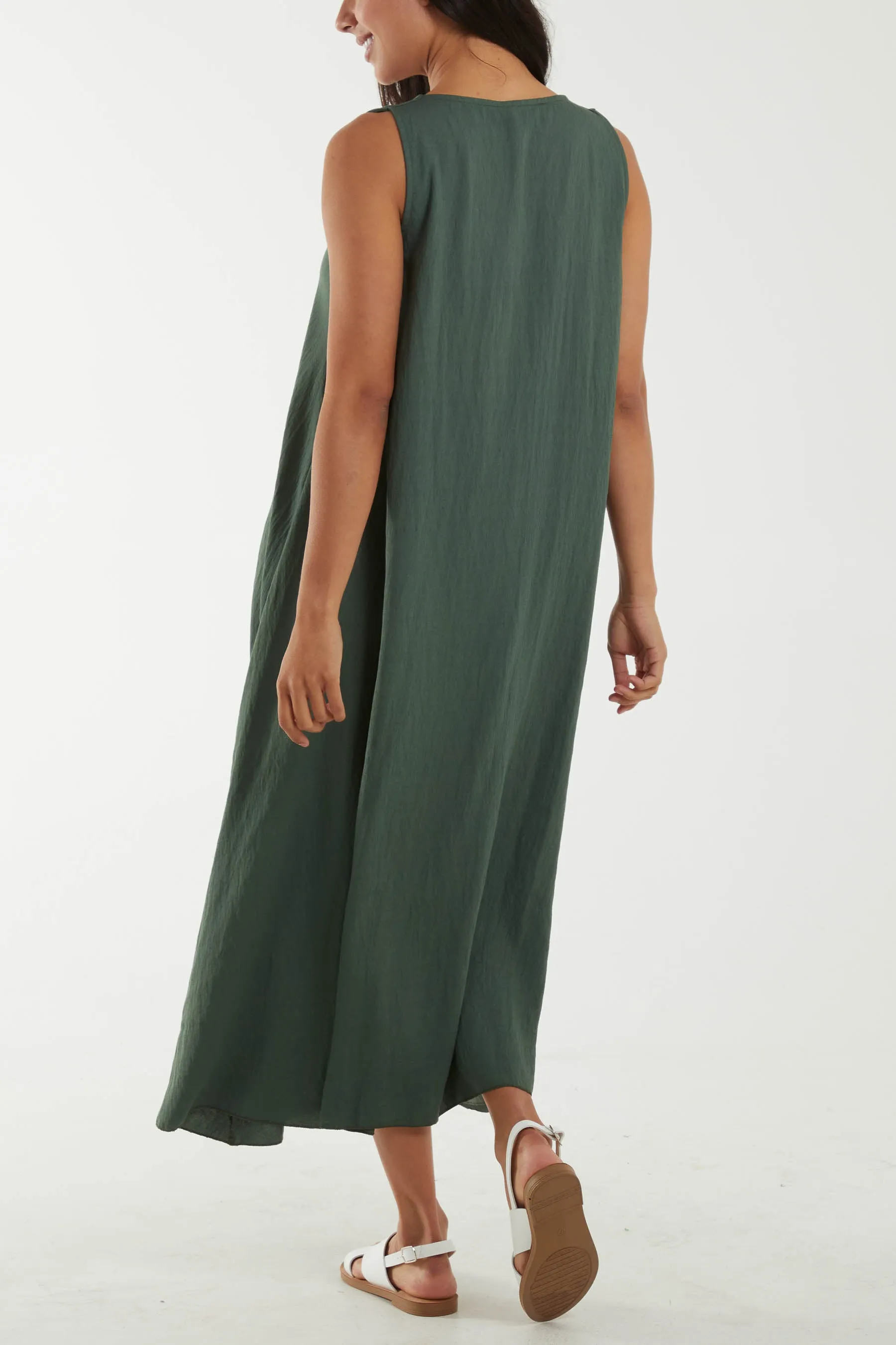 A Line Sleeveless Midi Dress