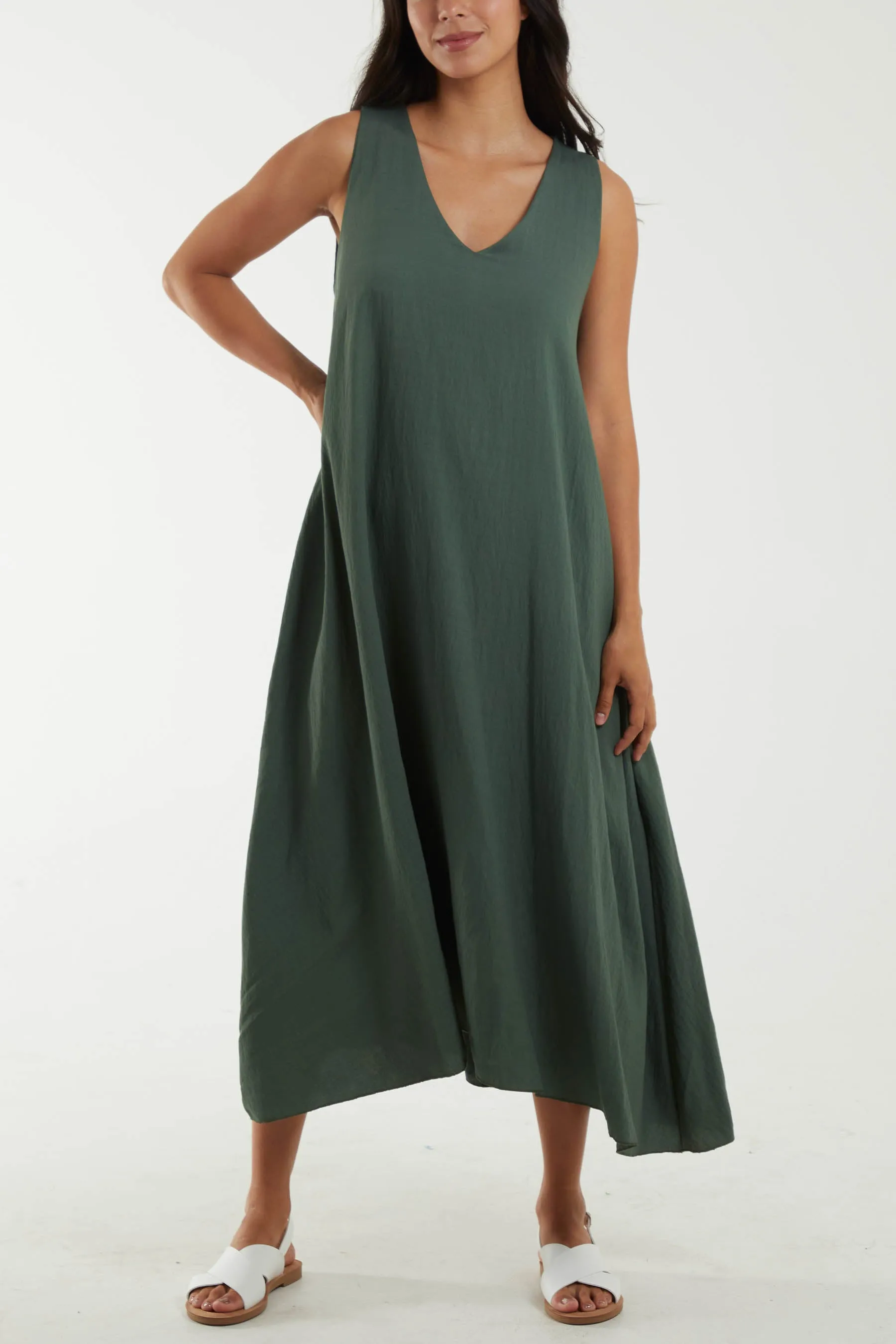 A Line Sleeveless Midi Dress