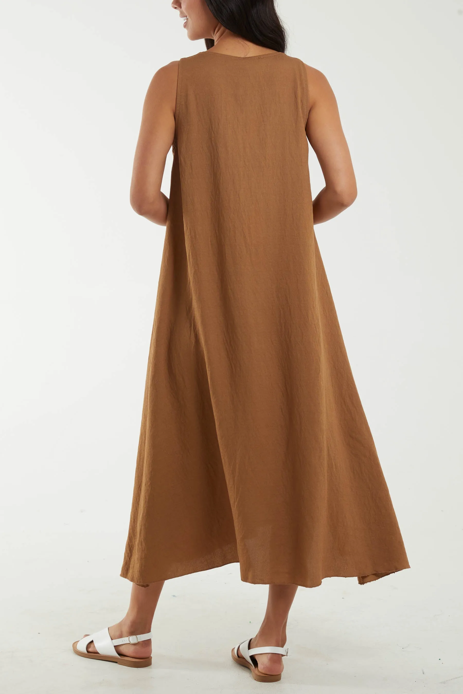 A Line Sleeveless Midi Dress