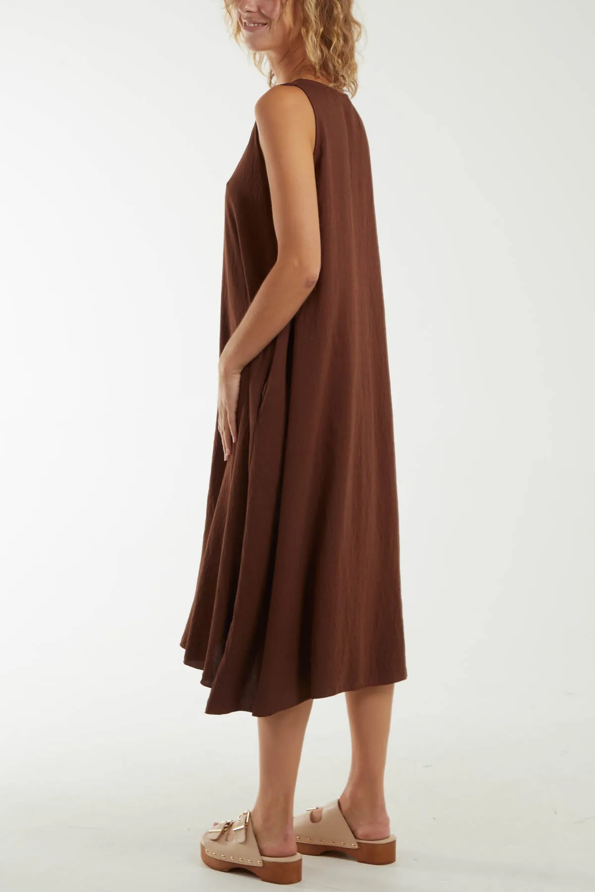 A Line Sleeveless Midi Dress