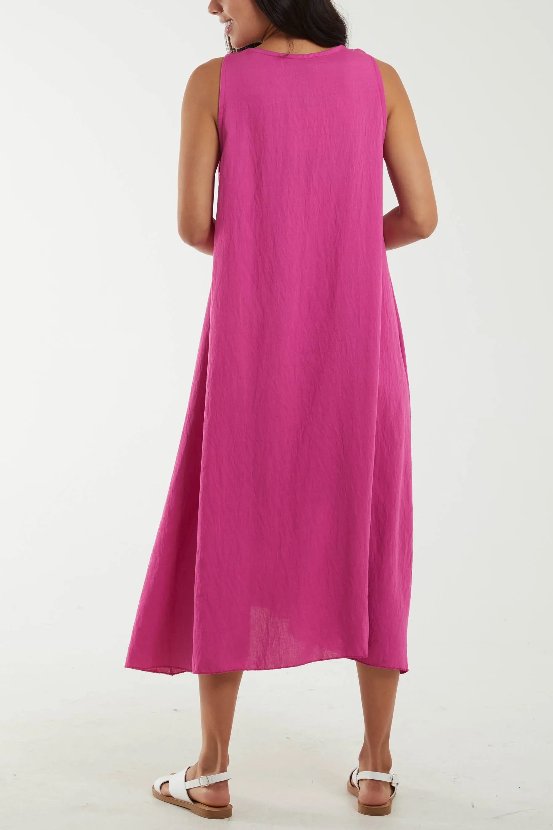 A Line Sleeveless Midi Dress